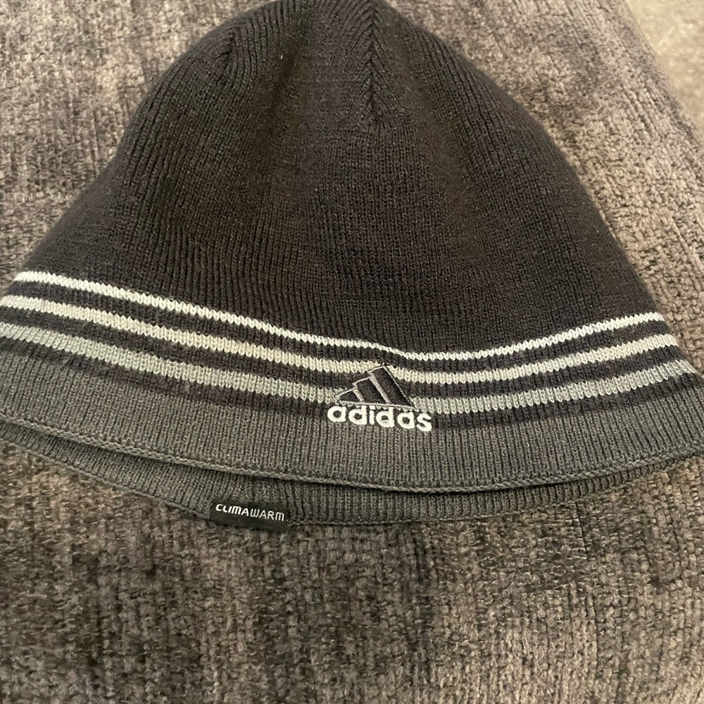 Adidas Black and Gray Striped Beanie